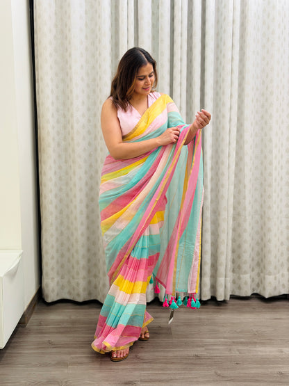 Rainbow Mul Cotton Saree