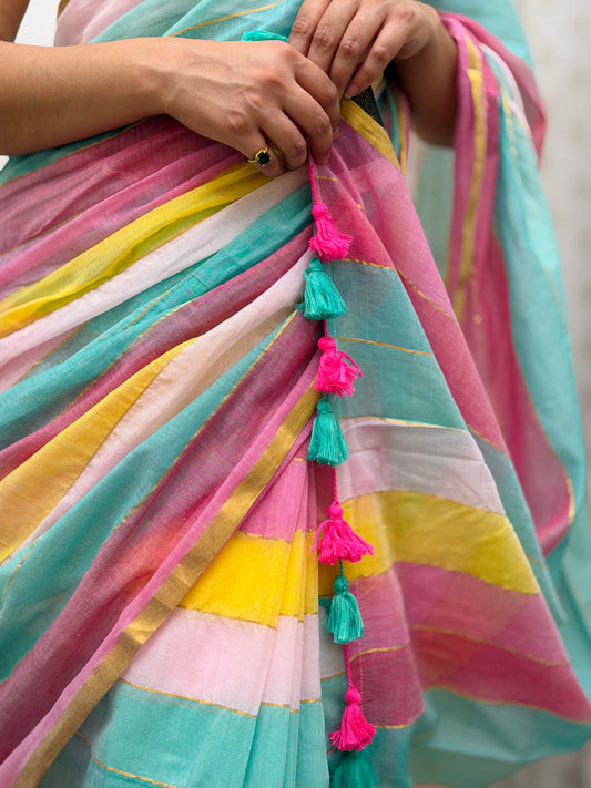 Rainbow Mul Cotton Saree