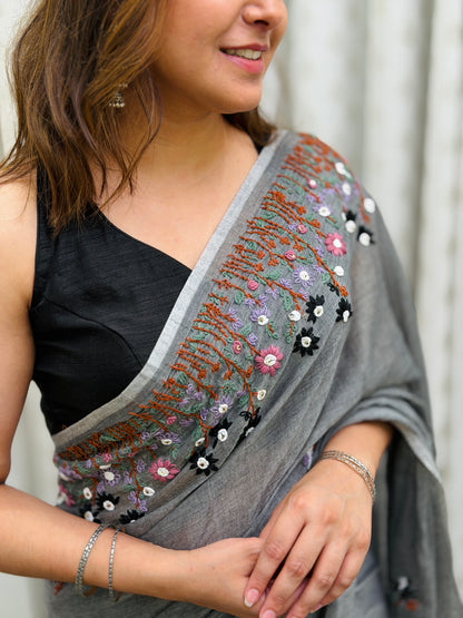 Grey Mul Bullion Saree