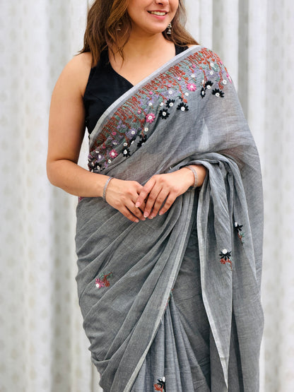 Grey Mul Bullion Saree