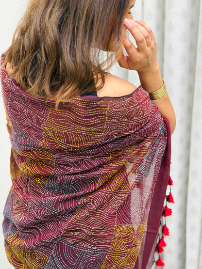 Wine Mul Kantha Saree