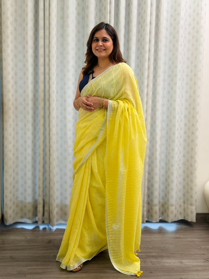 Lemon Yellow Linen Saree
