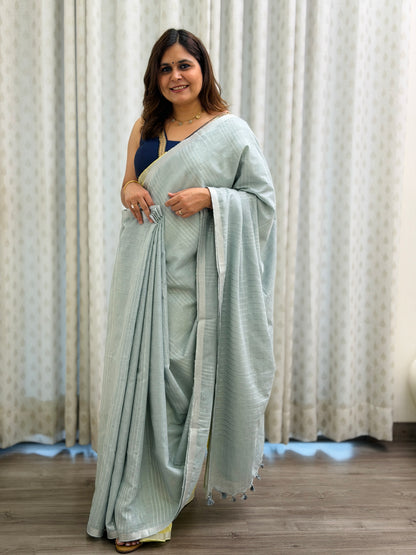 Pearl Grey Linen Saree