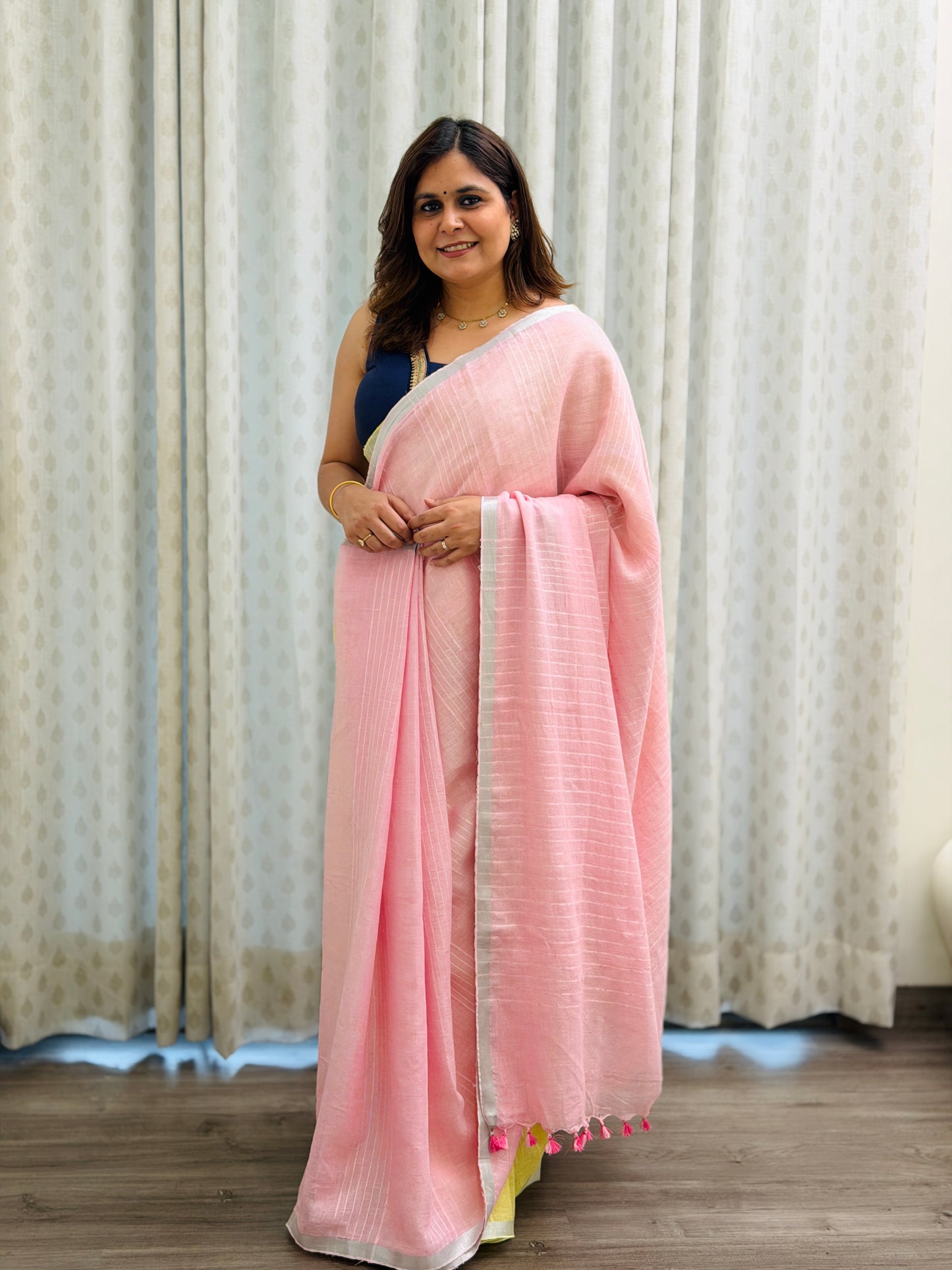 Baby Pink Linen Saree