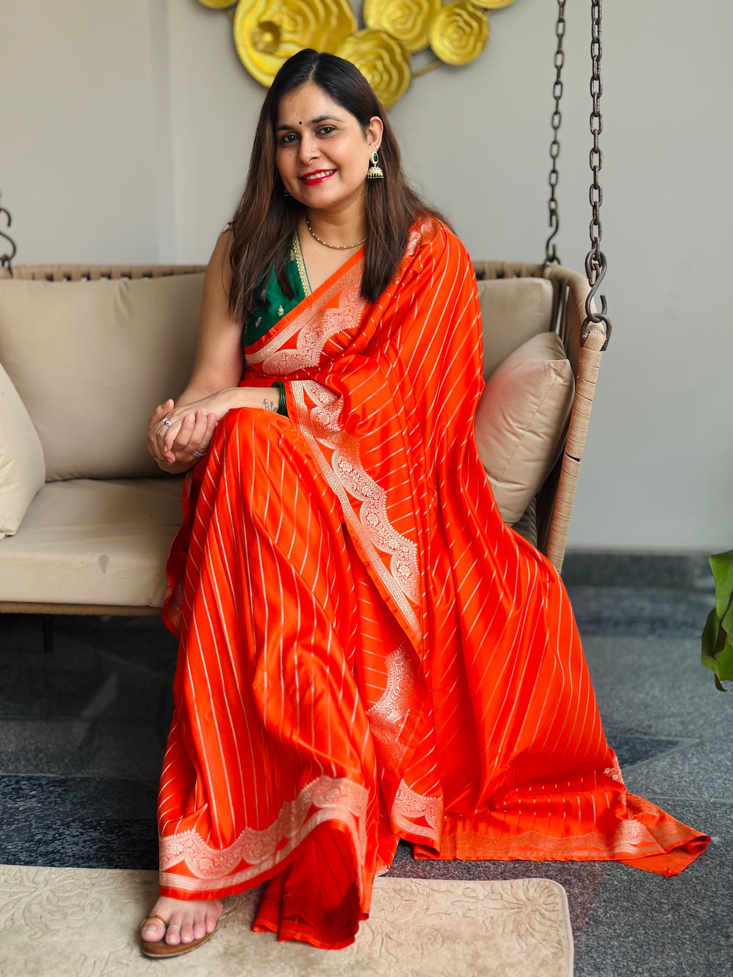 Orange Mashru Silk Banarasi Saree