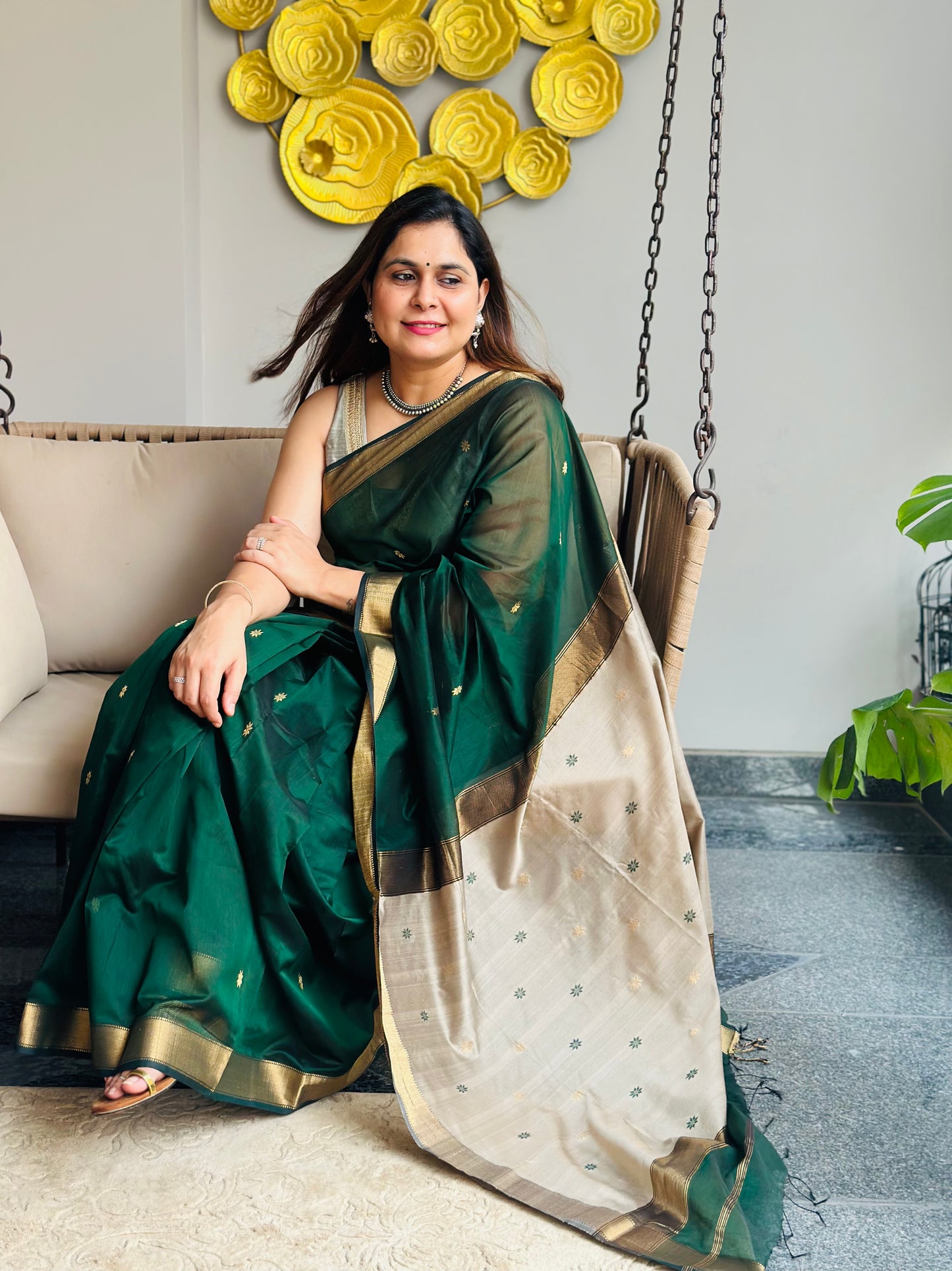 Dark Green Maheshwari Saree