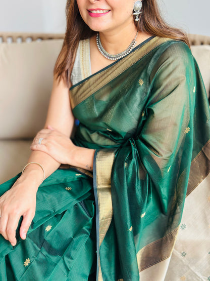 Dark Green Maheshwari Saree