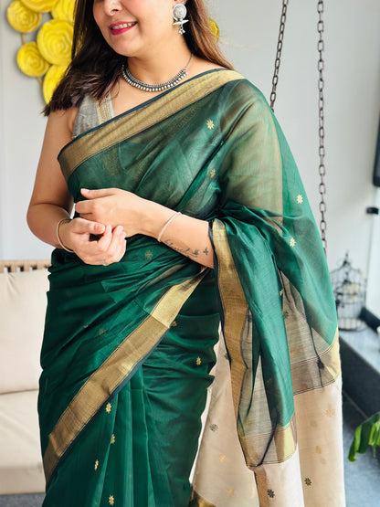 Dark Green Maheshwari Saree