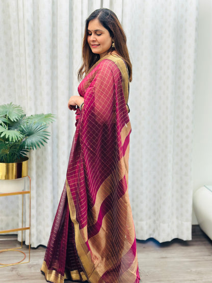Burgundy Maheshwari Saree