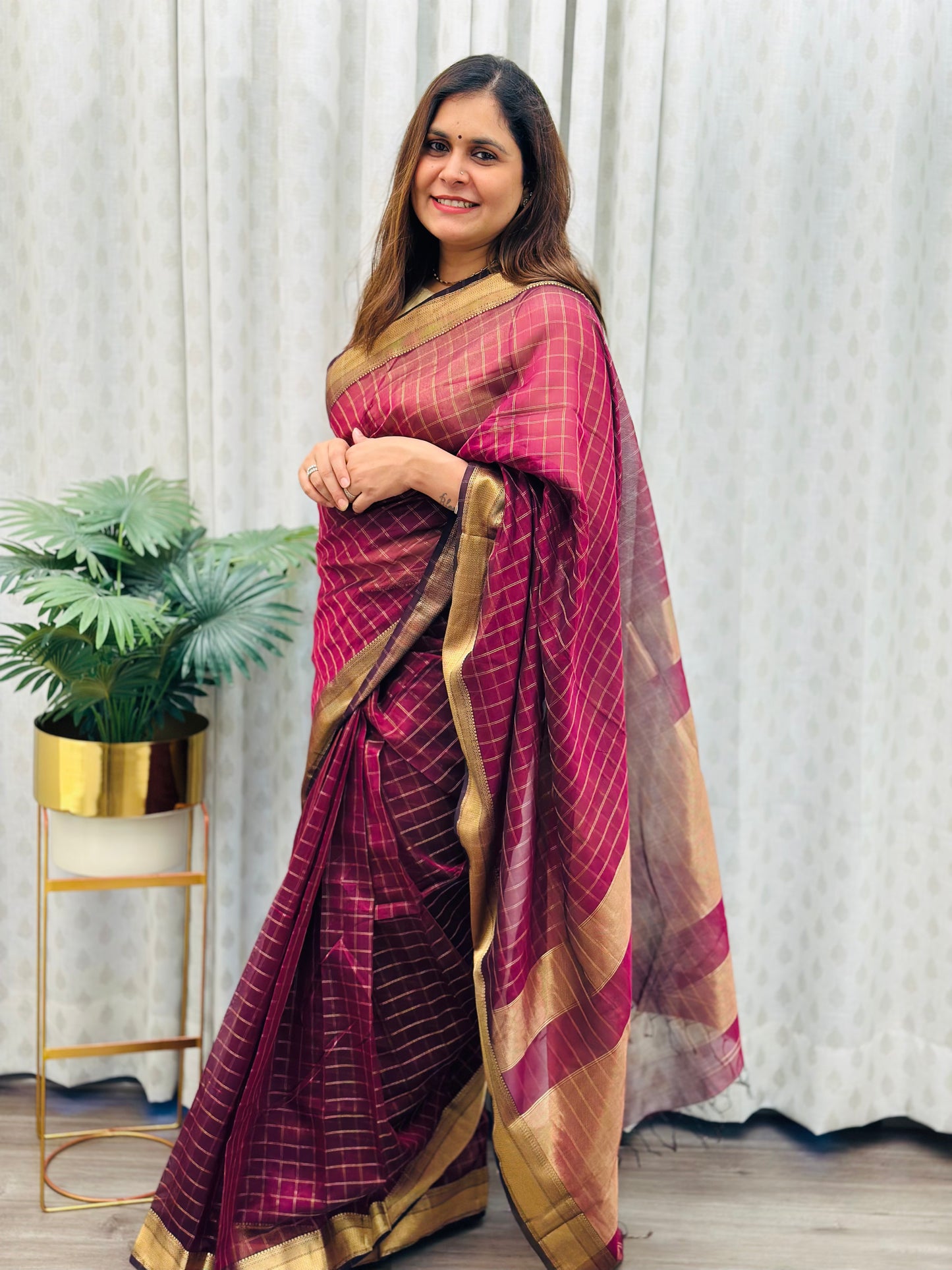 Burgundy Maheshwari Saree