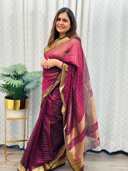 Burgundy Maheshwari Saree