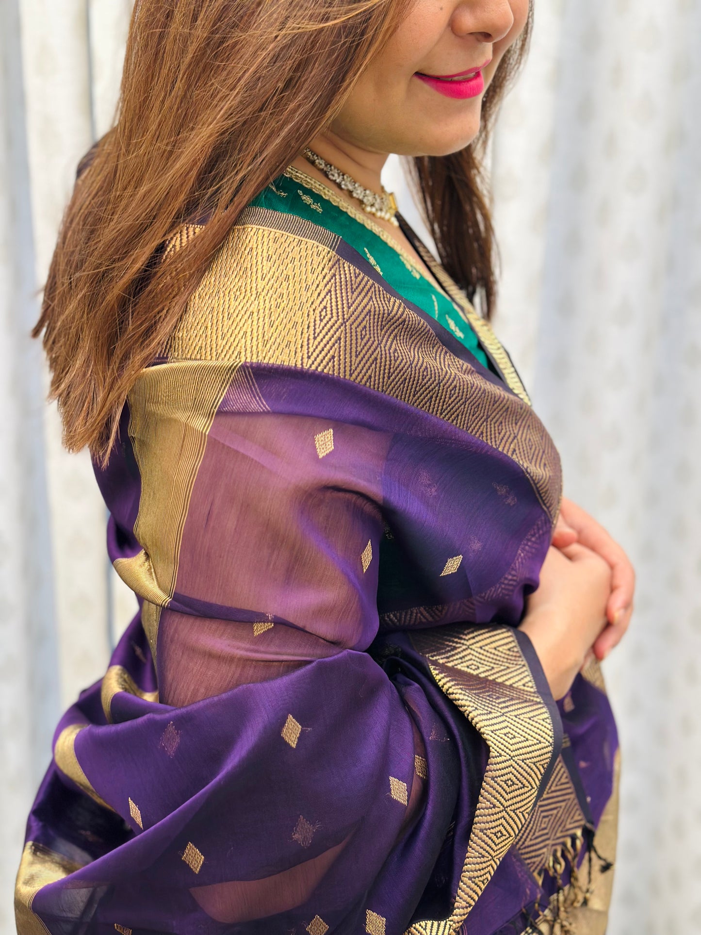 Deep Purple Maheshwari Saree