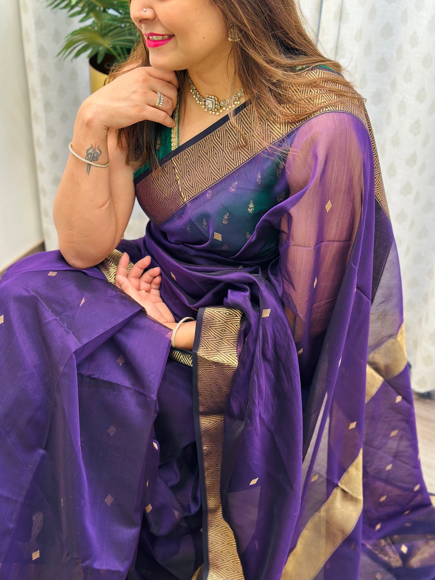 Deep Purple Maheshwari Saree