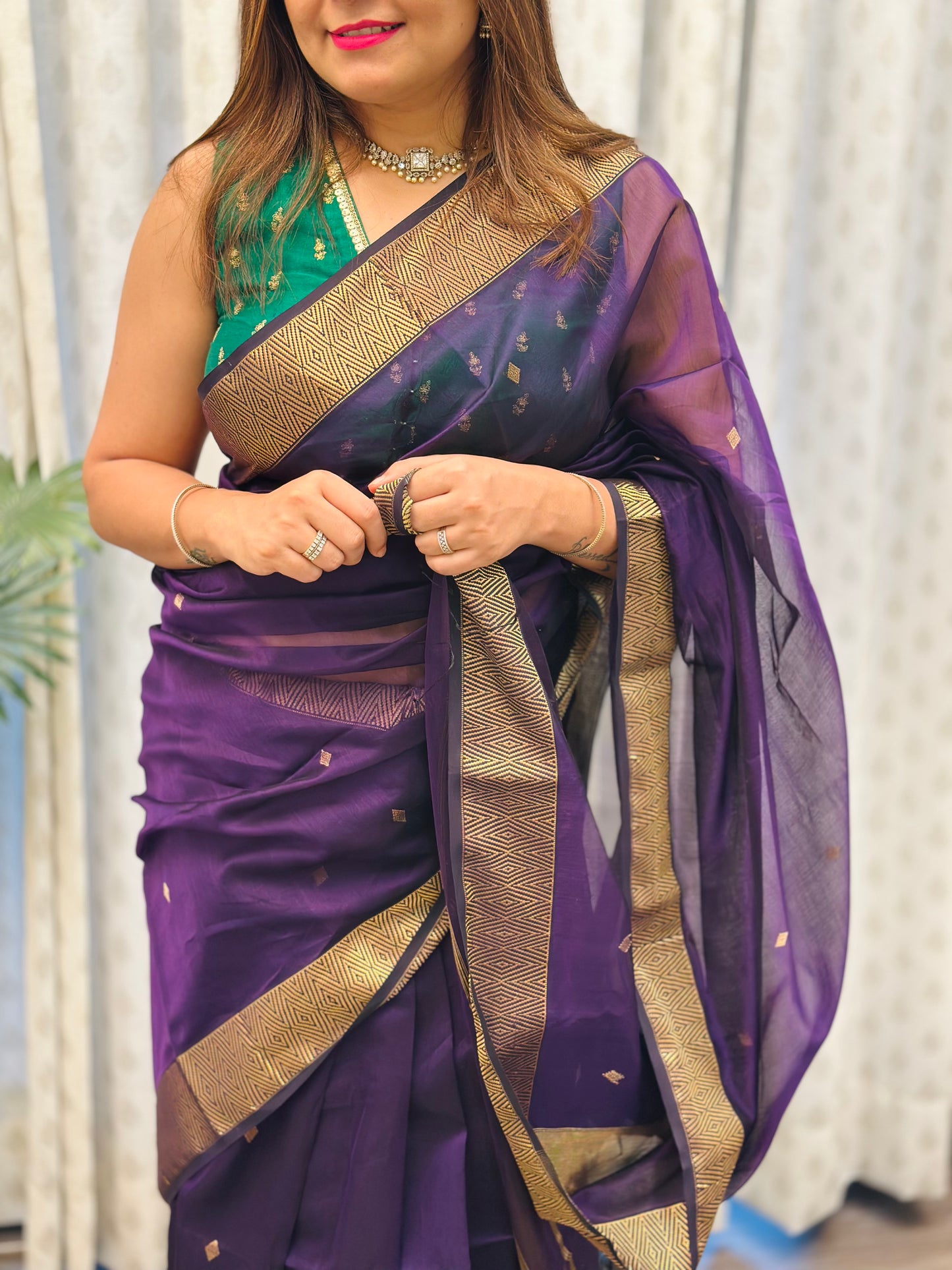 Deep Purple Maheshwari Saree