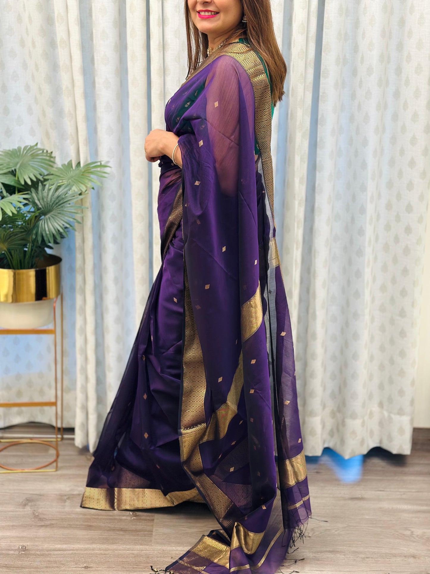 Deep Purple Maheshwari Saree