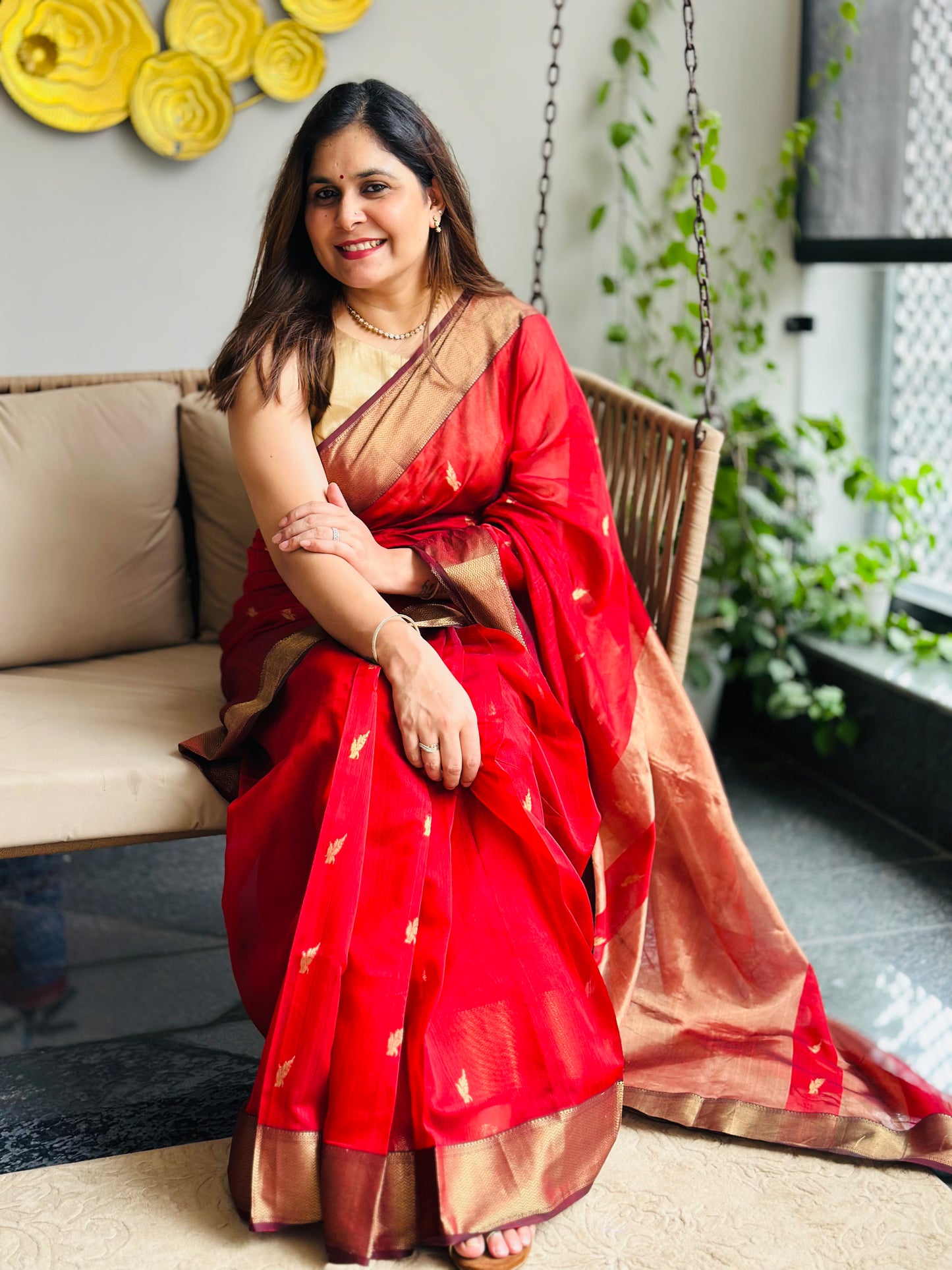 Maroon Maheshwari Saree