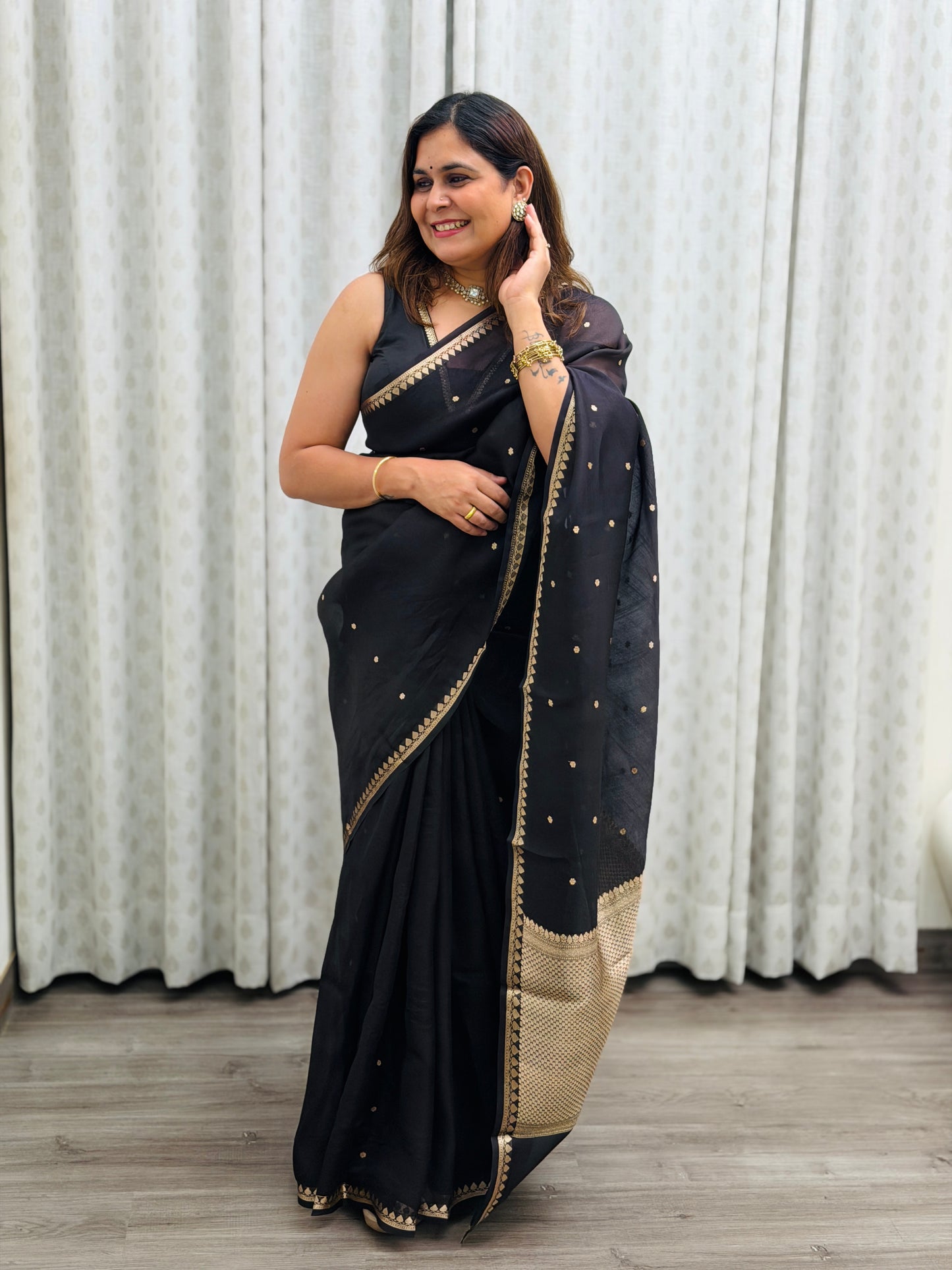 Black Pure Kora Silk Saree