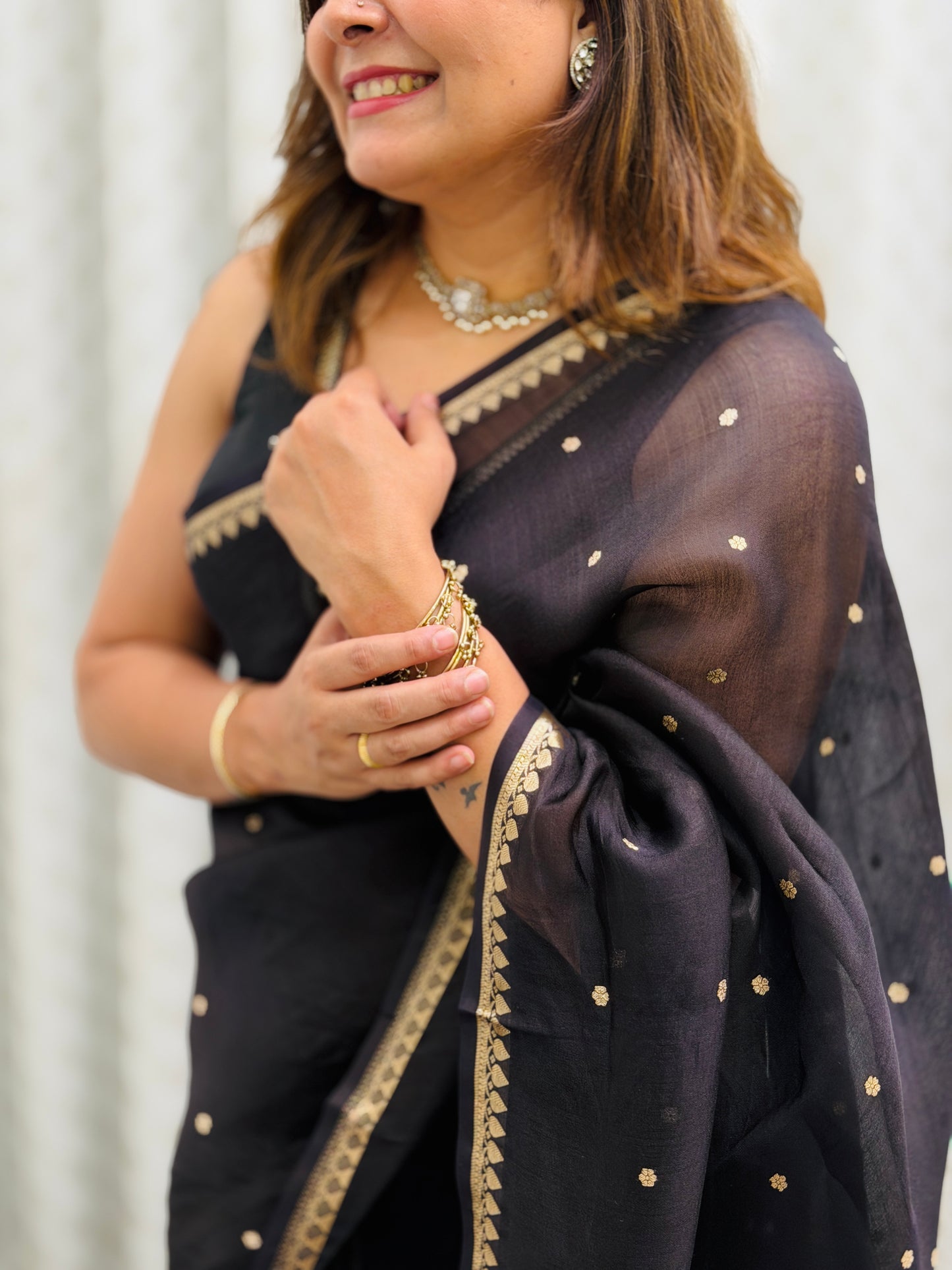 Black Pure Kora Silk Saree