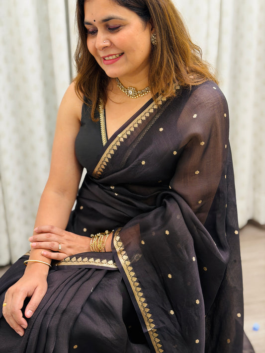 Black Pure Kora Silk Saree