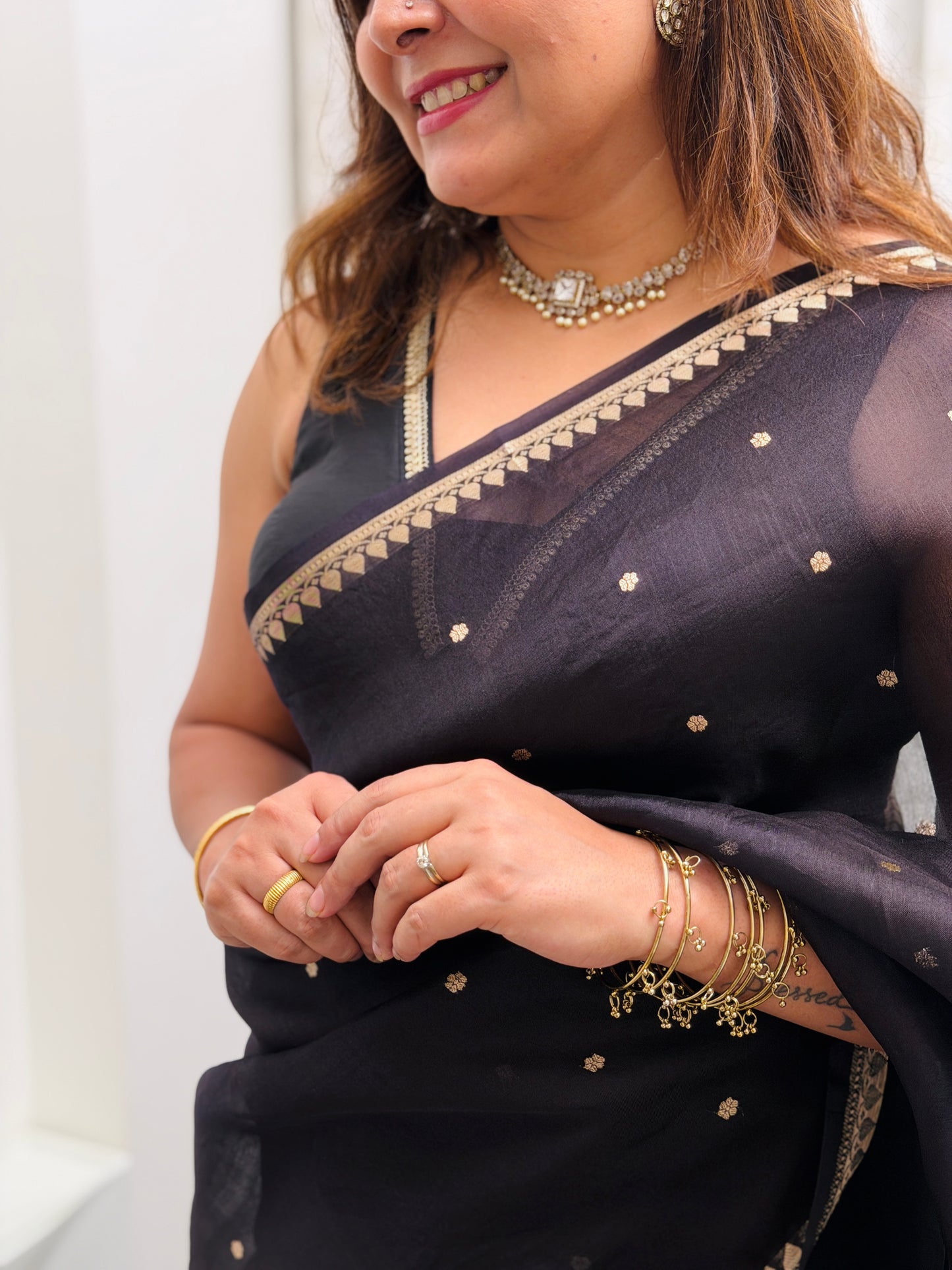 Black Pure Kora Silk Saree