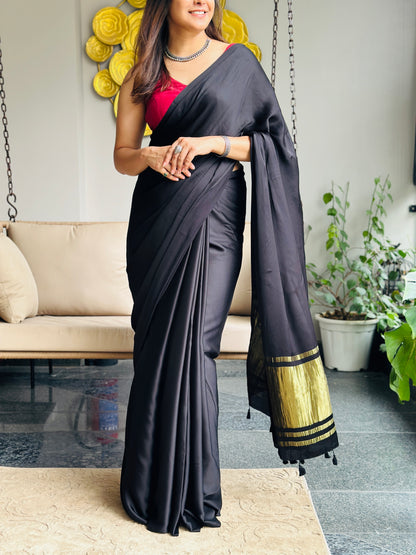 Black Modal Silk Saree