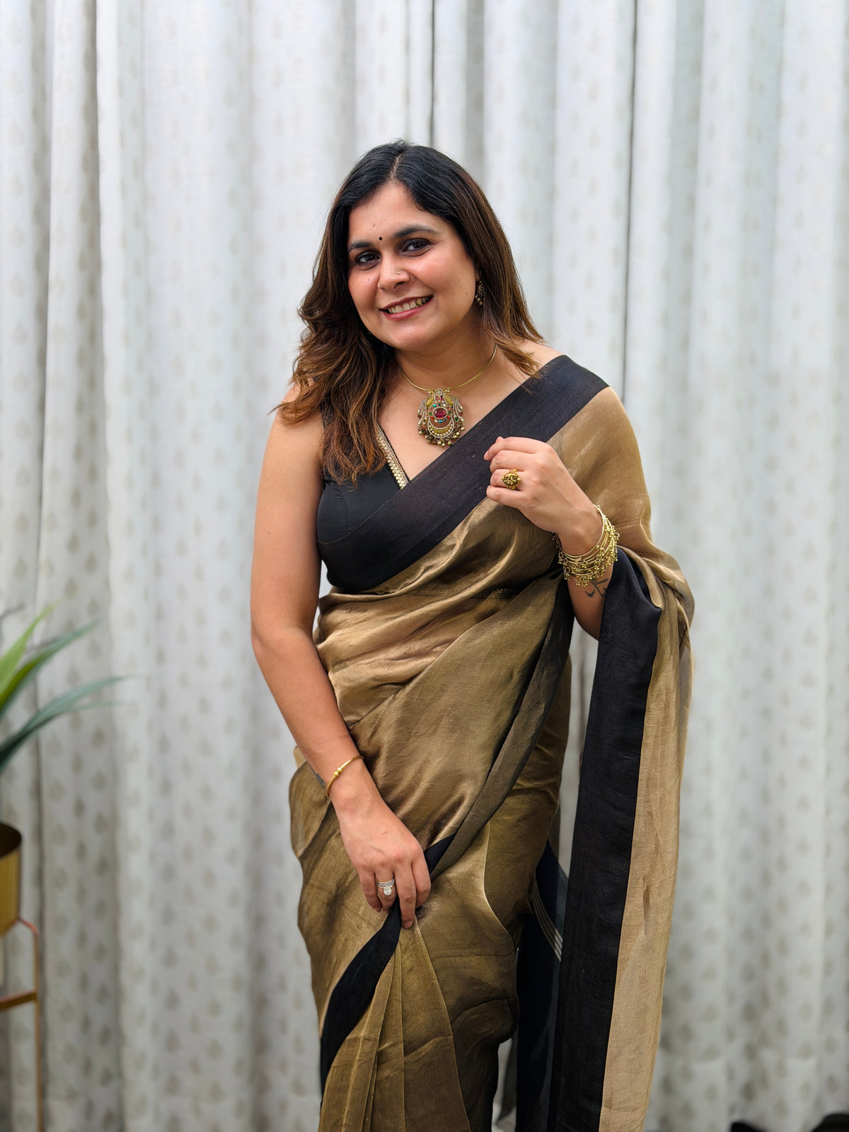 Antique Gold Tissue Saree