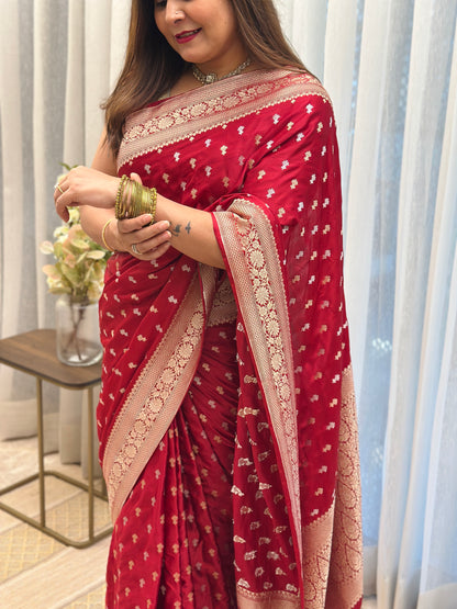 Deep Red Banarasi Katan Silk Saree