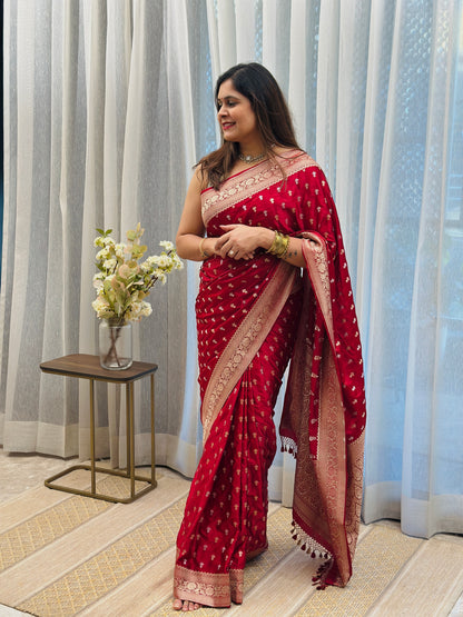Deep Red Banarasi Katan Silk Saree