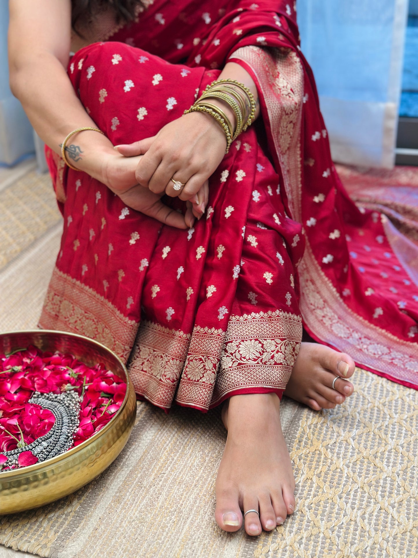Deep Red Banarasi Katan Silk Saree