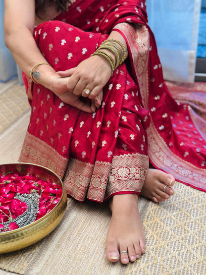 Deep Red Banarasi Katan Silk Saree
