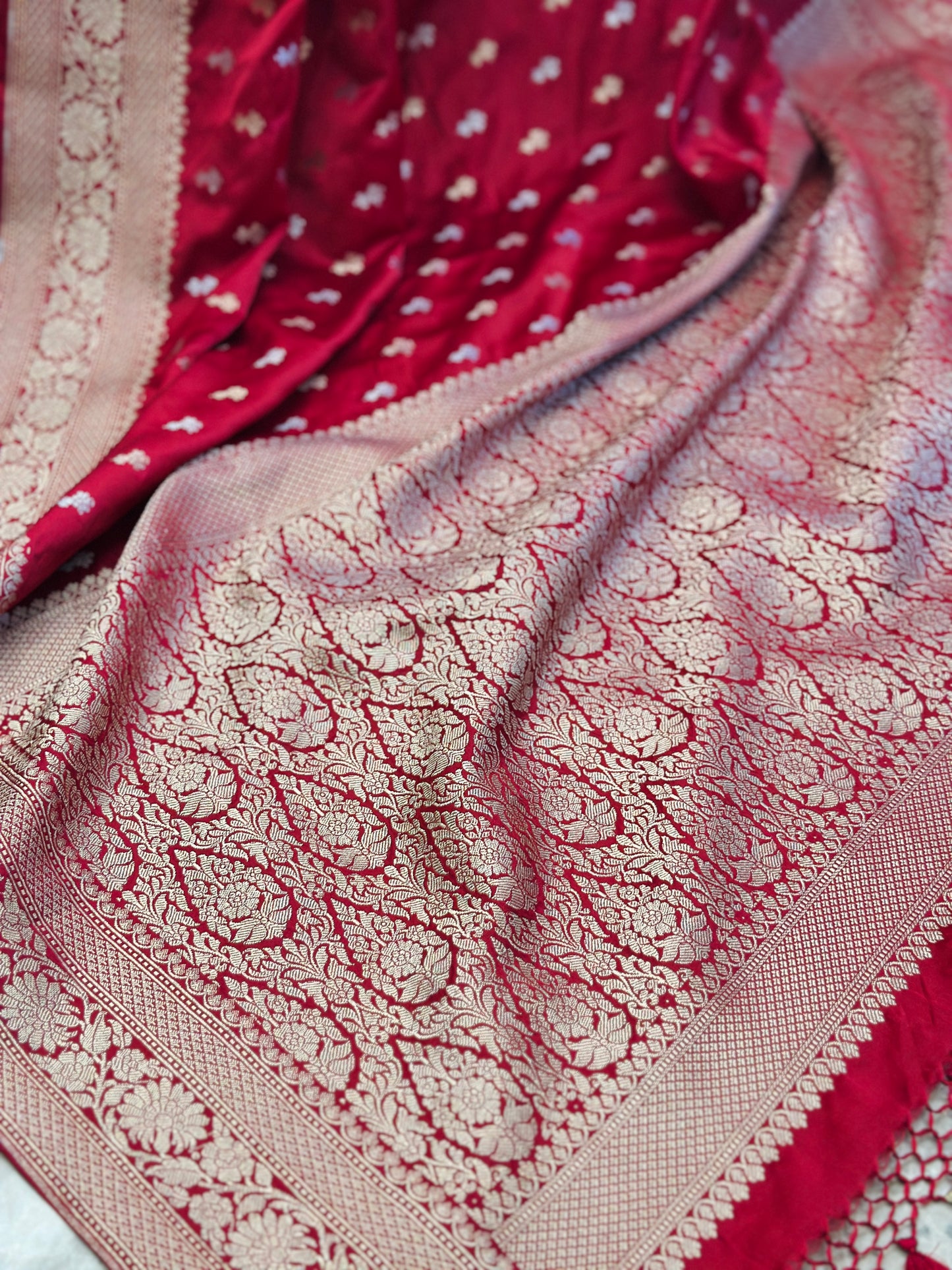 Deep Red Banarasi Katan Silk Saree