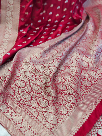 Deep Red Banarasi Katan Silk Saree