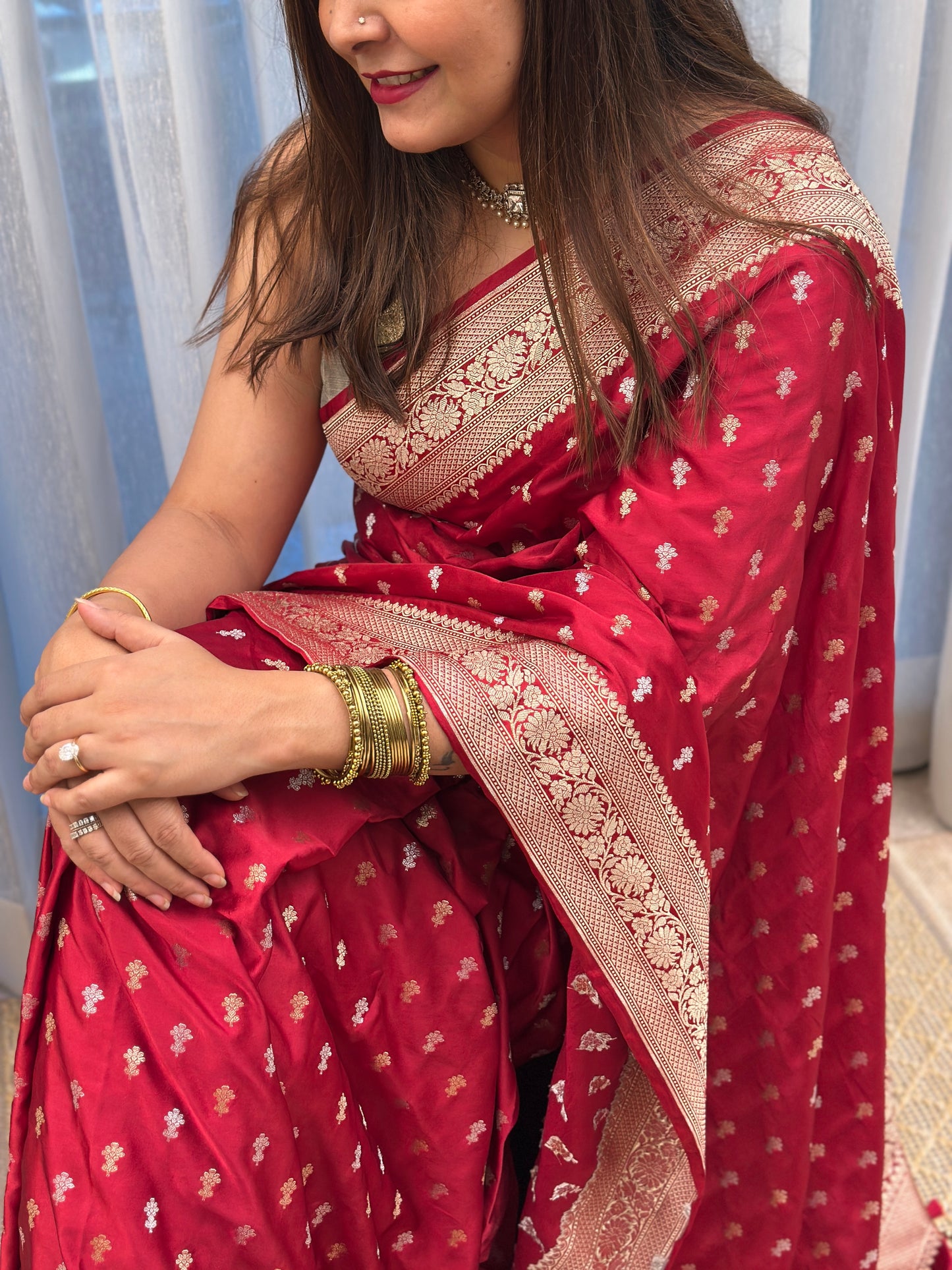 Deep Red Banarasi Katan Silk Saree