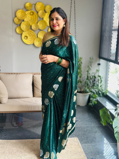 Bottle Green Banarasi Katan Silk Saree