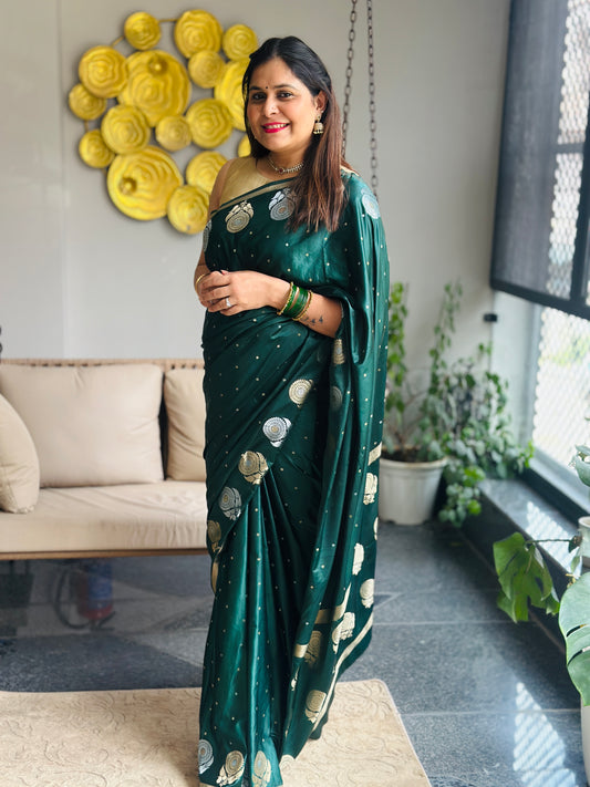 Bottle Green Banarasi Katan Silk Saree