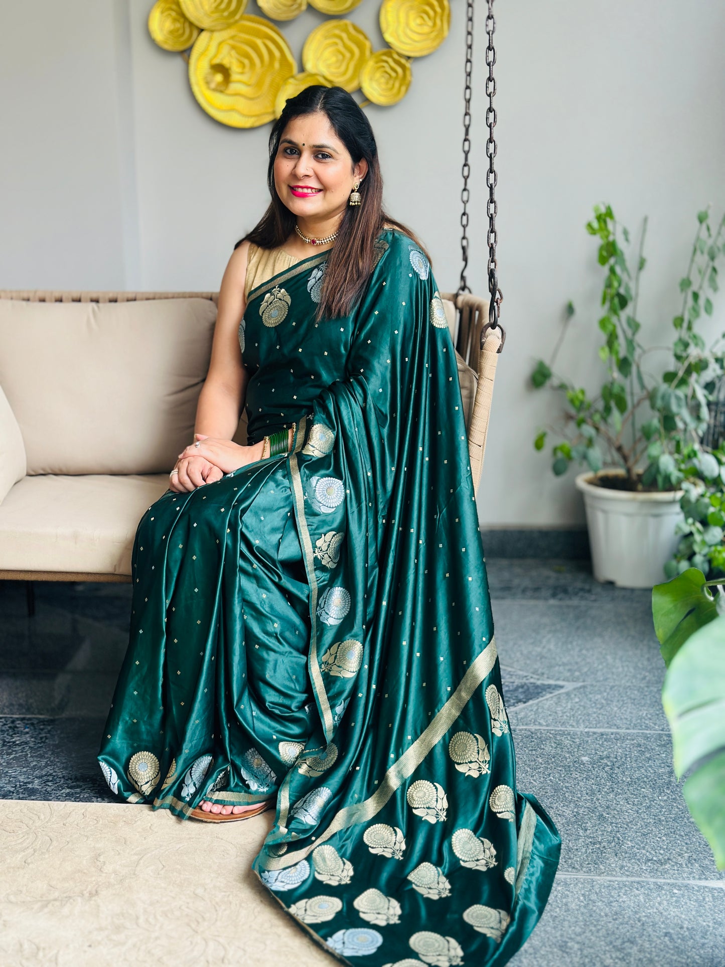 Bottle Green Banarasi Katan Silk Saree