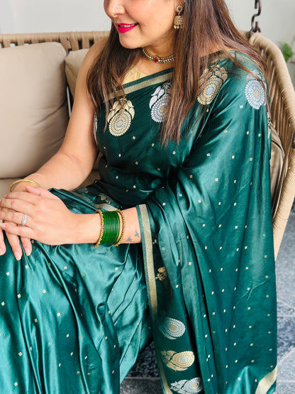 Bottle Green Banarasi Katan Silk Saree