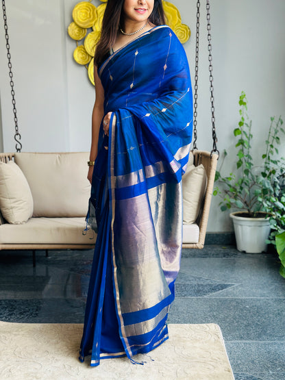 Peacock Blue Maheshwari Saree