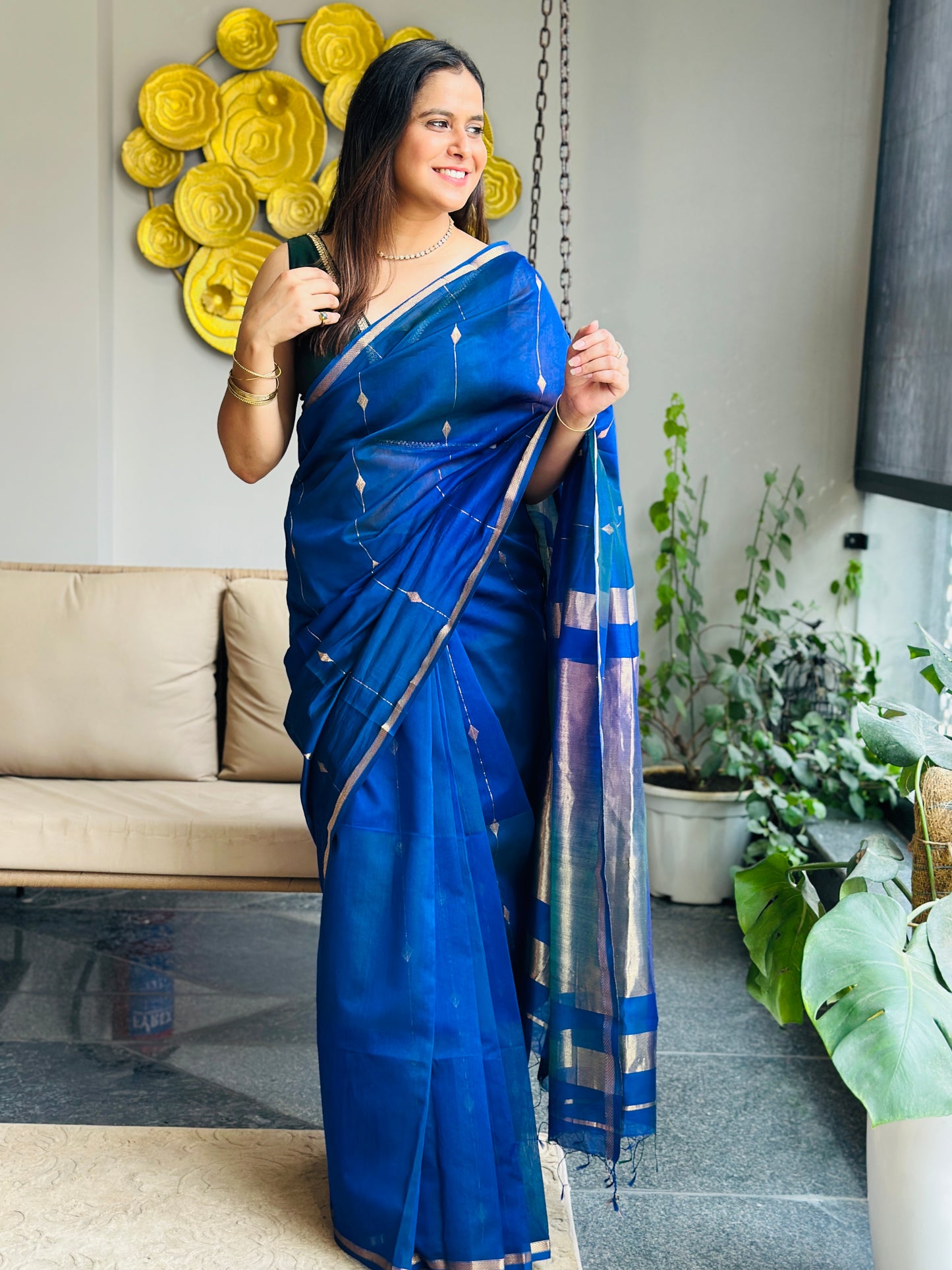 Peacock Blue Maheshwari Saree