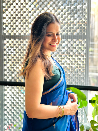 Peacock Blue Maheshwari Saree