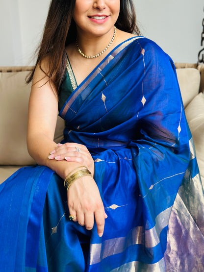 Peacock Blue Maheshwari Saree