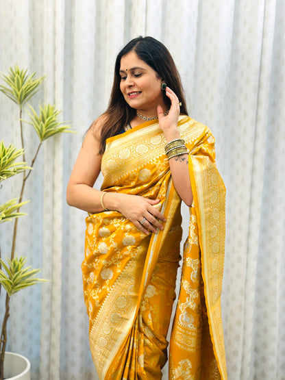 Mustard Yellow Banarasi Katan Silk Saree