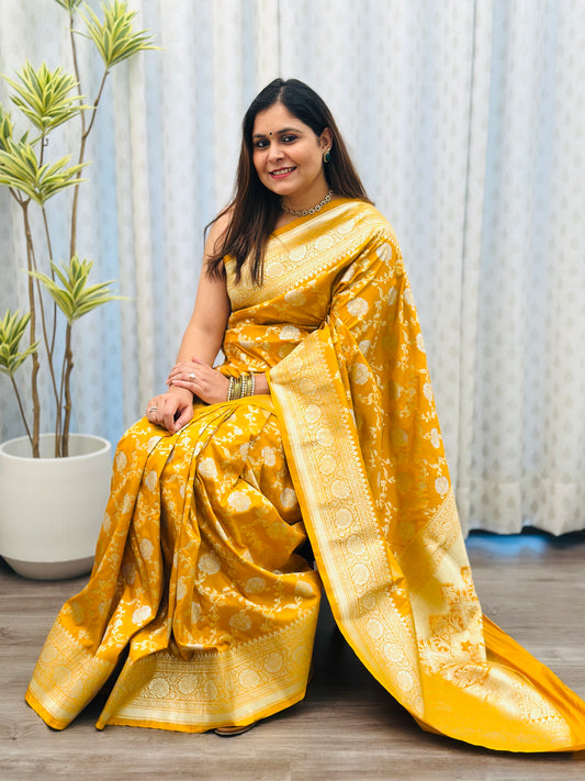Mustard Yellow Banarasi Katan Silk Saree