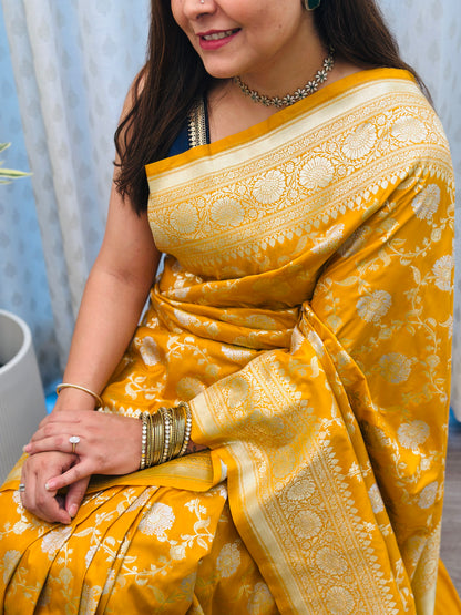 Mustard Yellow Banarasi Katan Silk Saree