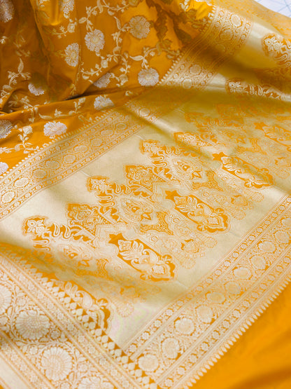 Mustard Yellow Banarasi Katan Silk Saree