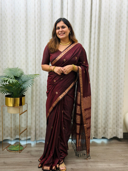 Deep Maroon Mercerised Maheshwari