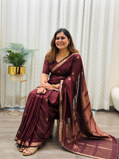 Deep Maroon Mercerised Maheshwari