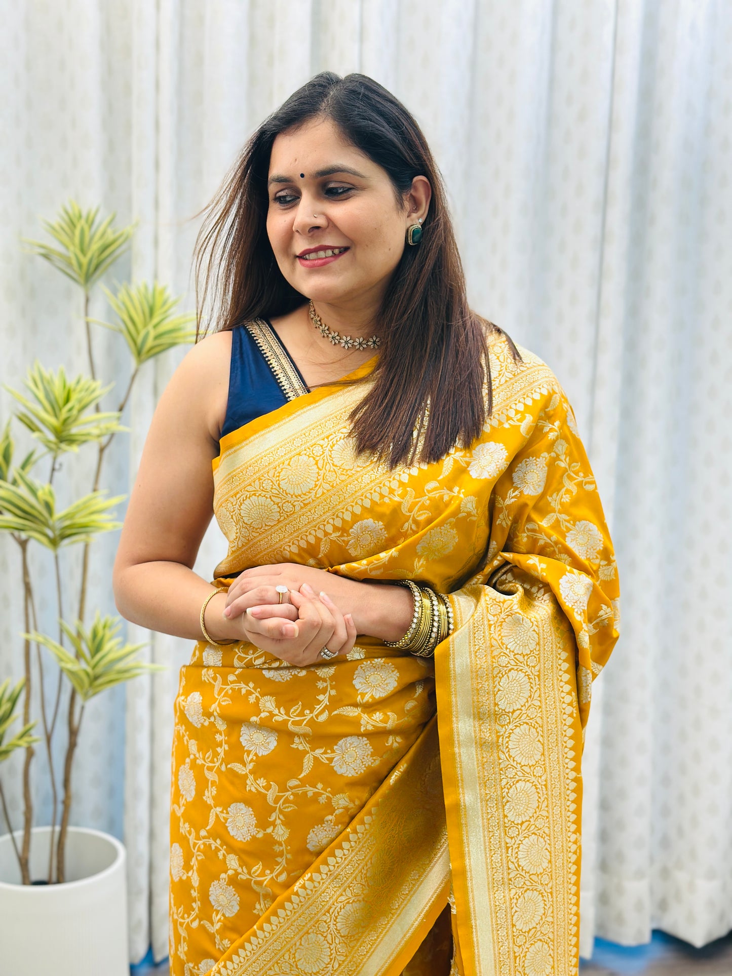 Mustard Yellow Banarasi Katan Silk Saree