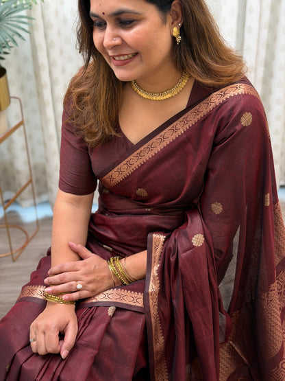 Deep Maroon Mercerised Maheshwari