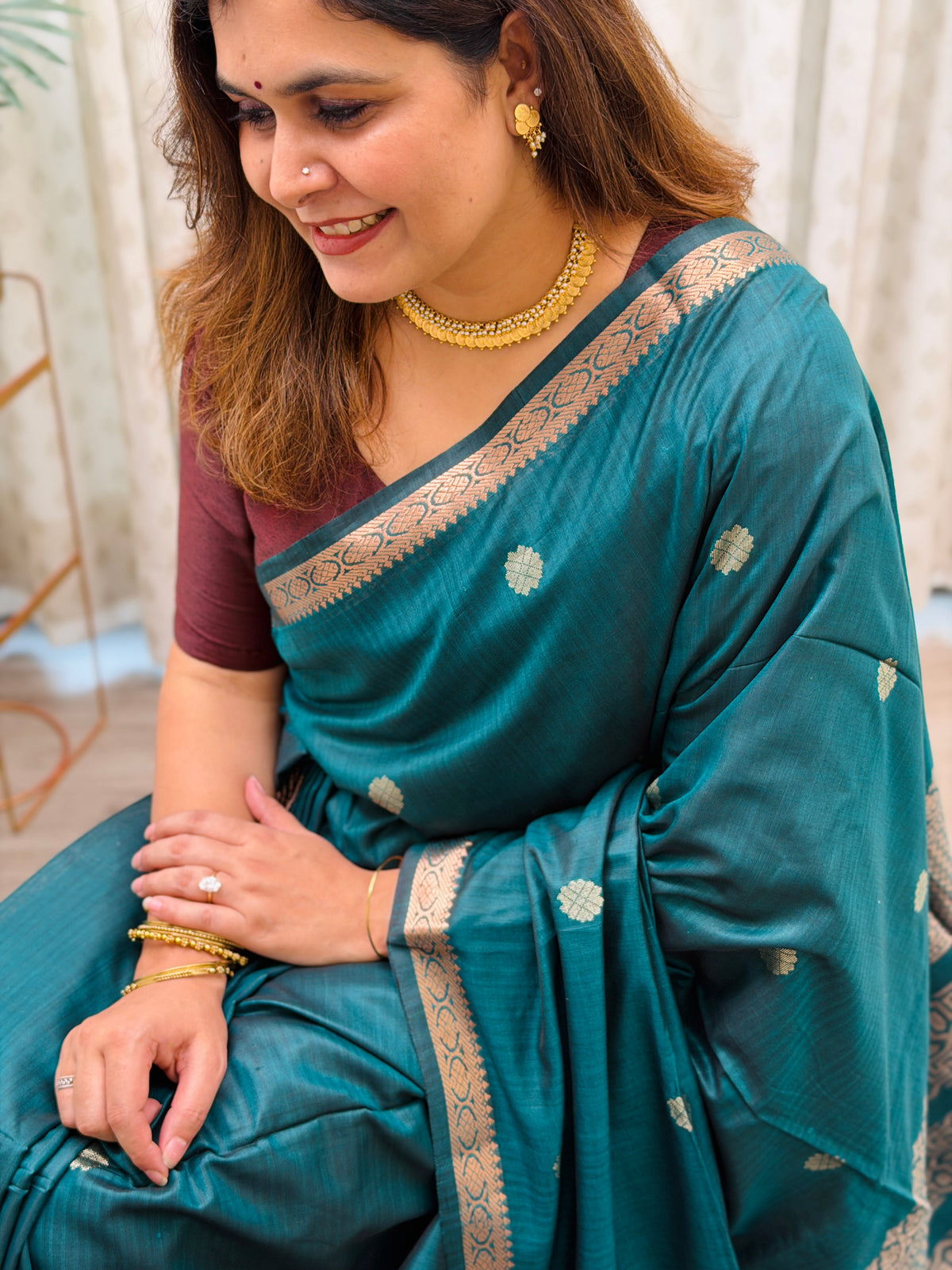 Peacock-Teal Mercerised Maheshwari